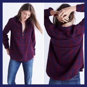 Madewell Plaid Flannel 1/2 Zip-Front Popover Shirt